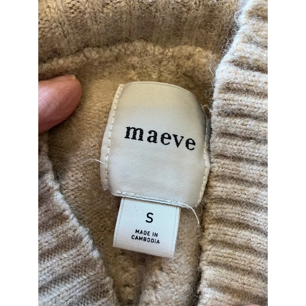 Maeve Anthropologie Mock Funnel Neck‎ Camel Wool Blend Cropped Sweater Small